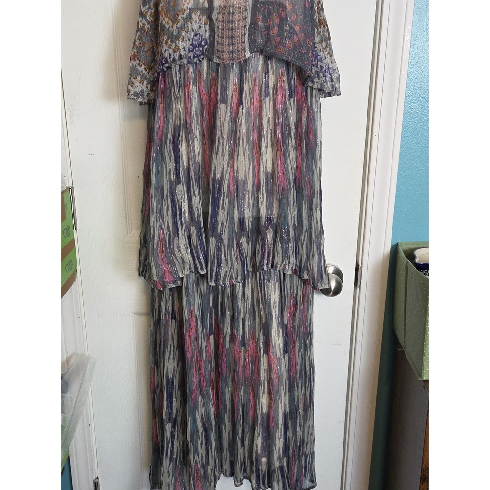 Anthropologie Josie Tiered Maxi Dress Sz 6 Meadow Rue Gypsy Boho Flowy Sparkle - Picture 3 of 14